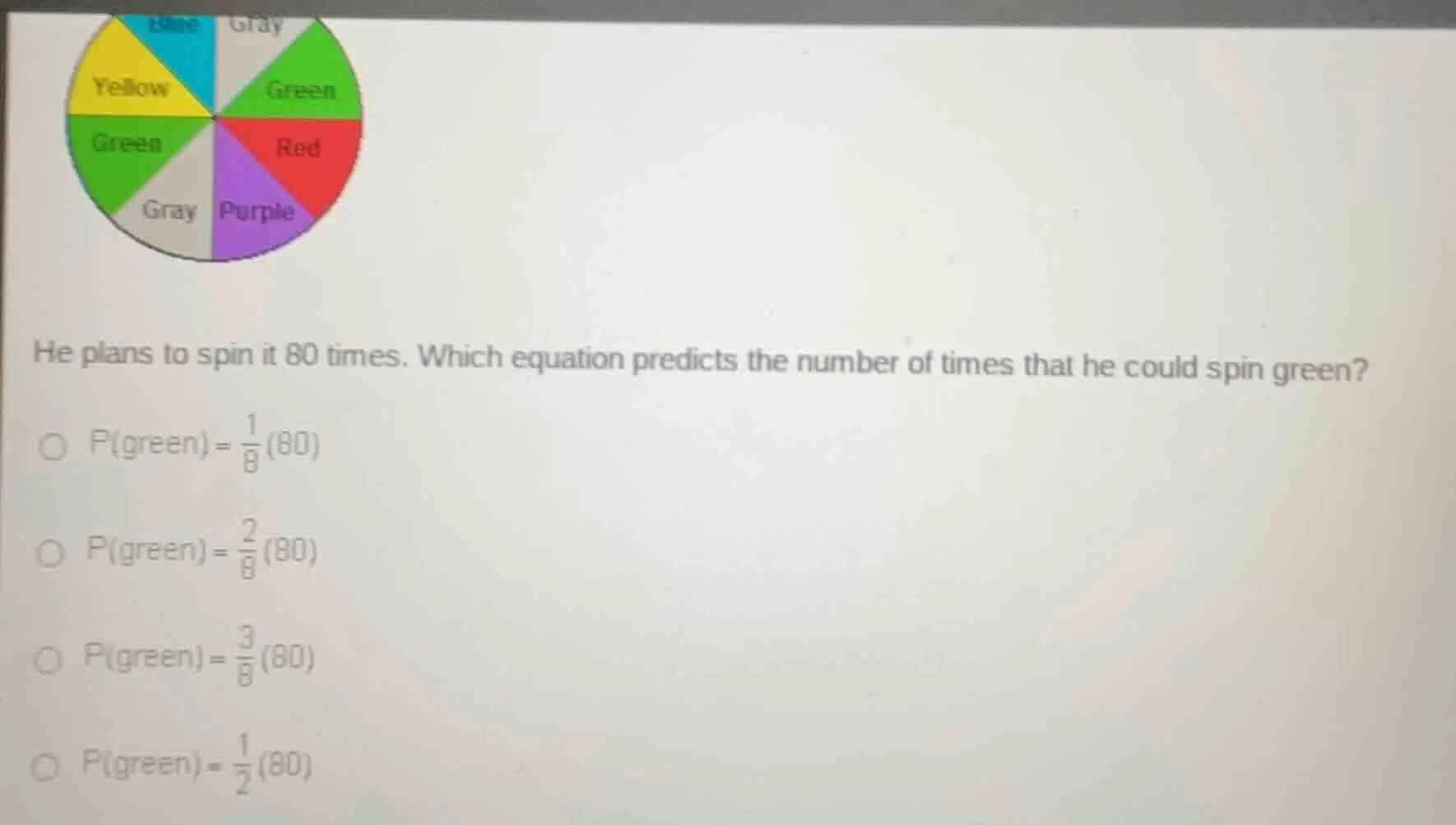 he plans to spin it 80 times. which equation predicts the number of tim…