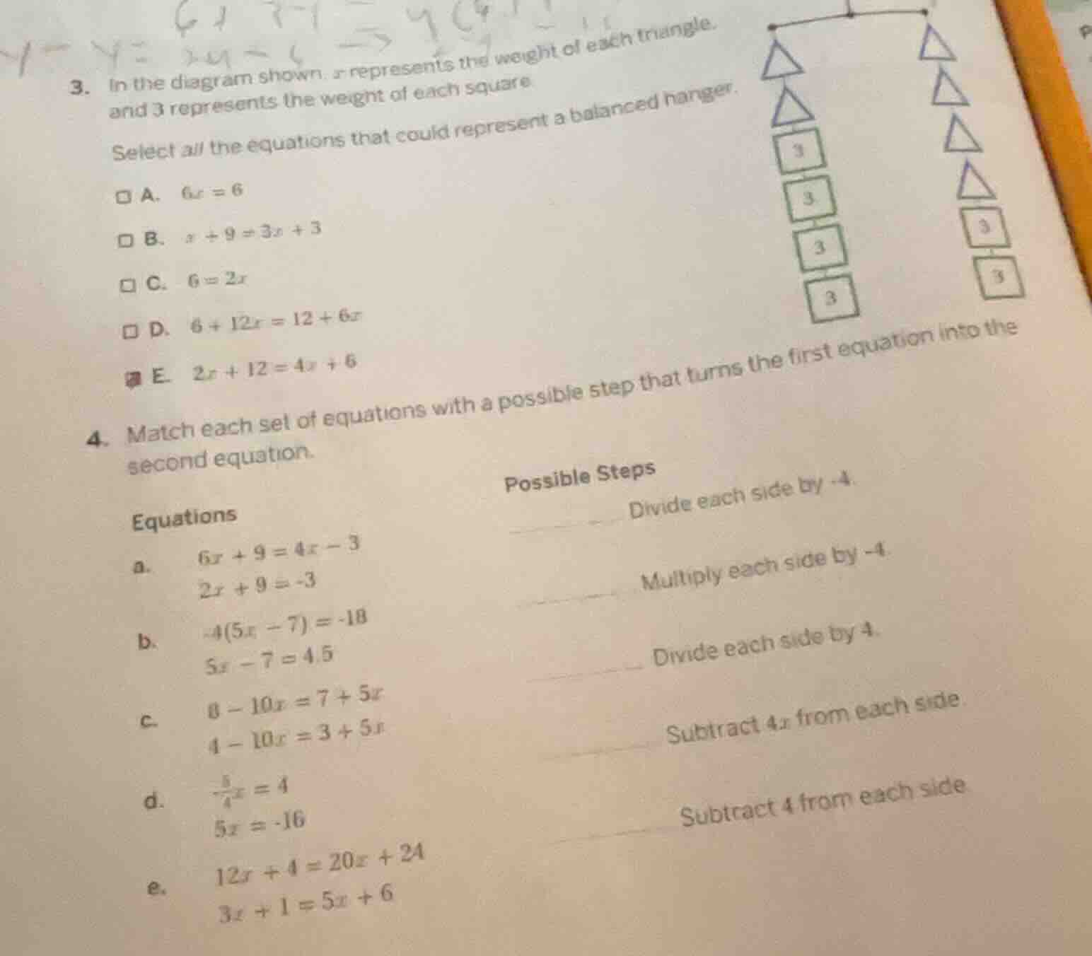 3. in the diagram shown, ( x ) represents the weight of each triangle, …