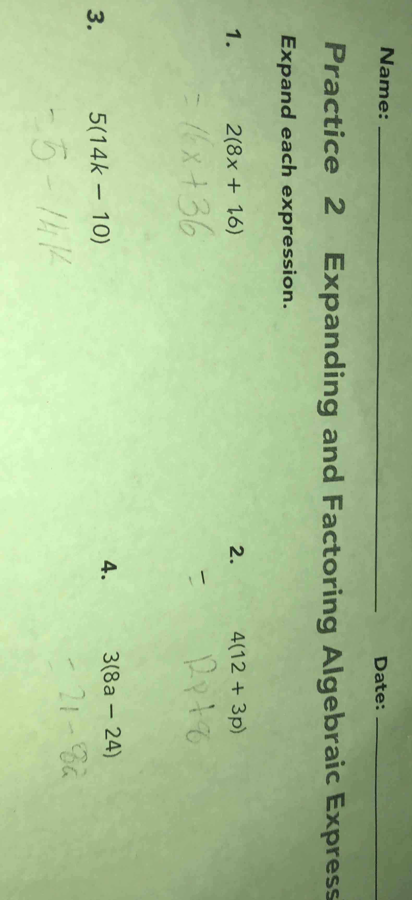 practice 2 expanding and factoring algebraic expressions expand each ex…