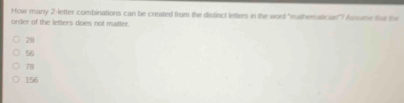 how many 2-letter combinations can be created from the distinct letters…
