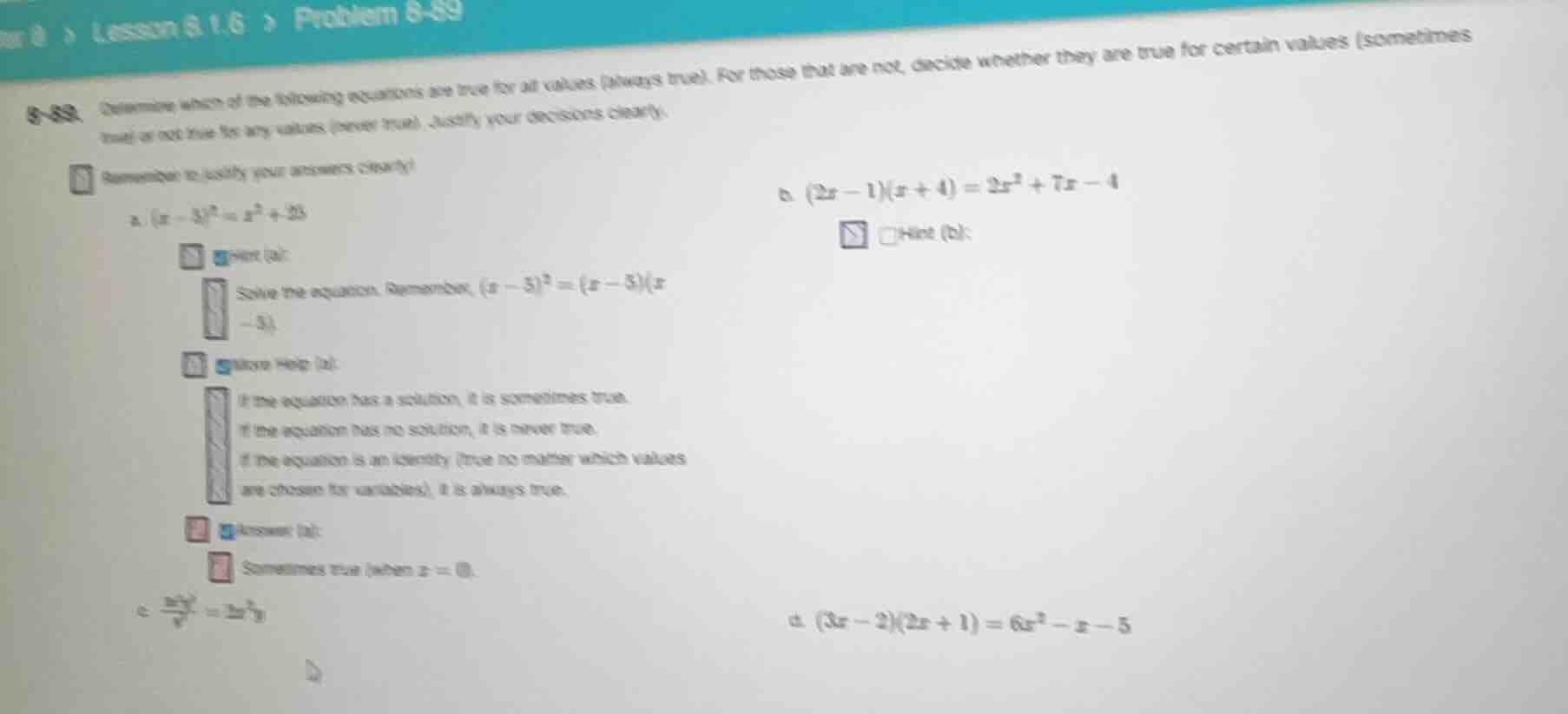 8-89. determine which of the following equations are true for all value…