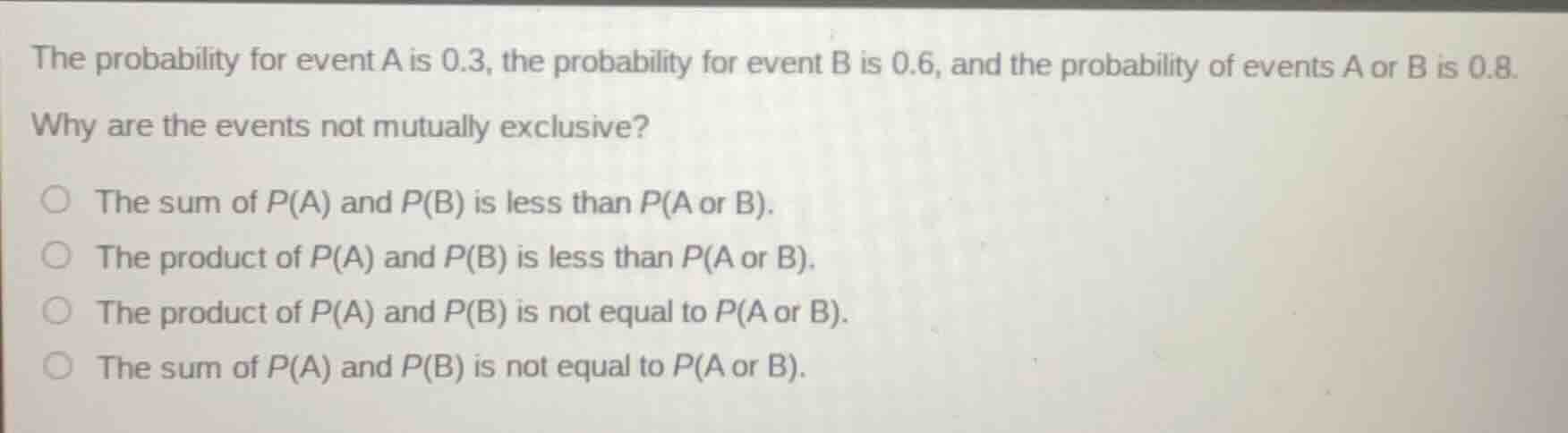 the probability for event a is 0.3, the probability for event b is 0.6,…