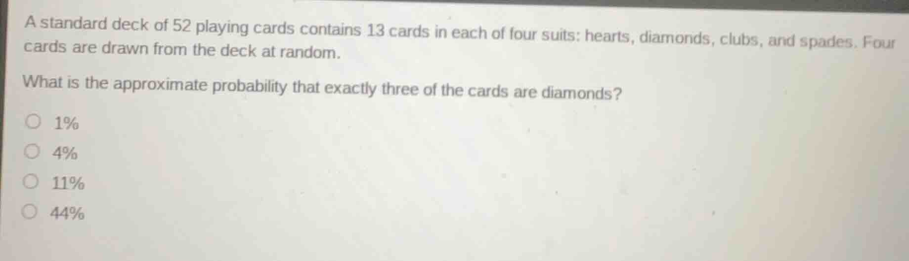 a standard deck of 52 playing cards contains 13 cards in each of four s…