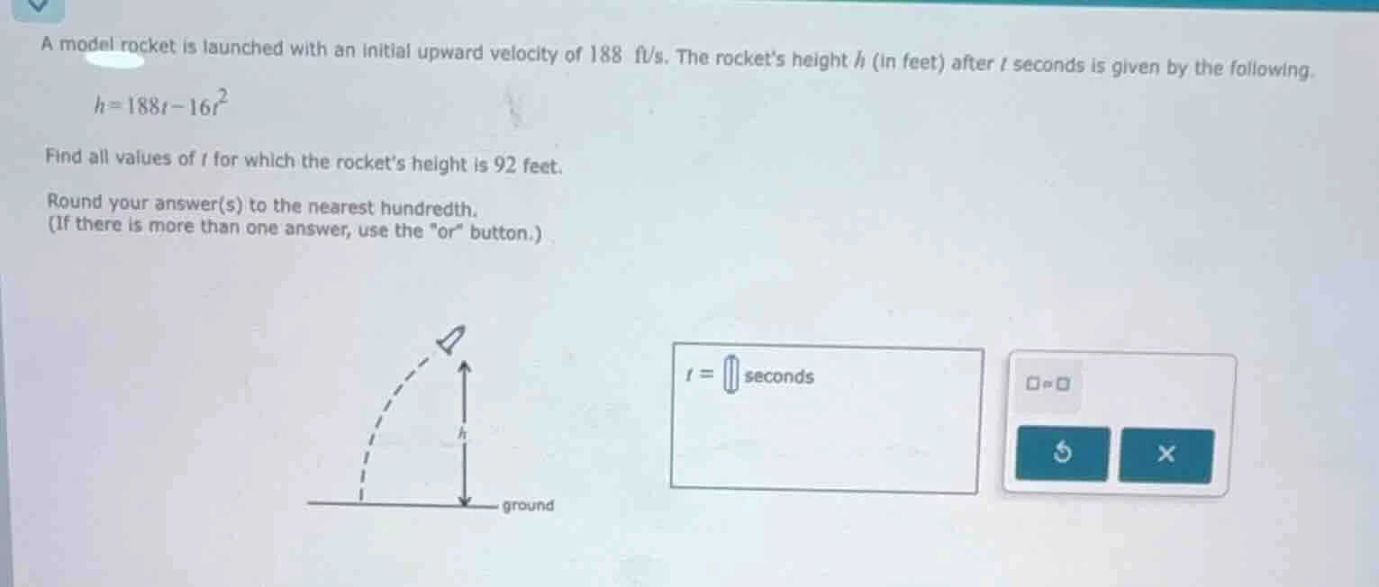 a model rocket is launched with an initial upward velocity of 188 ft/s.…