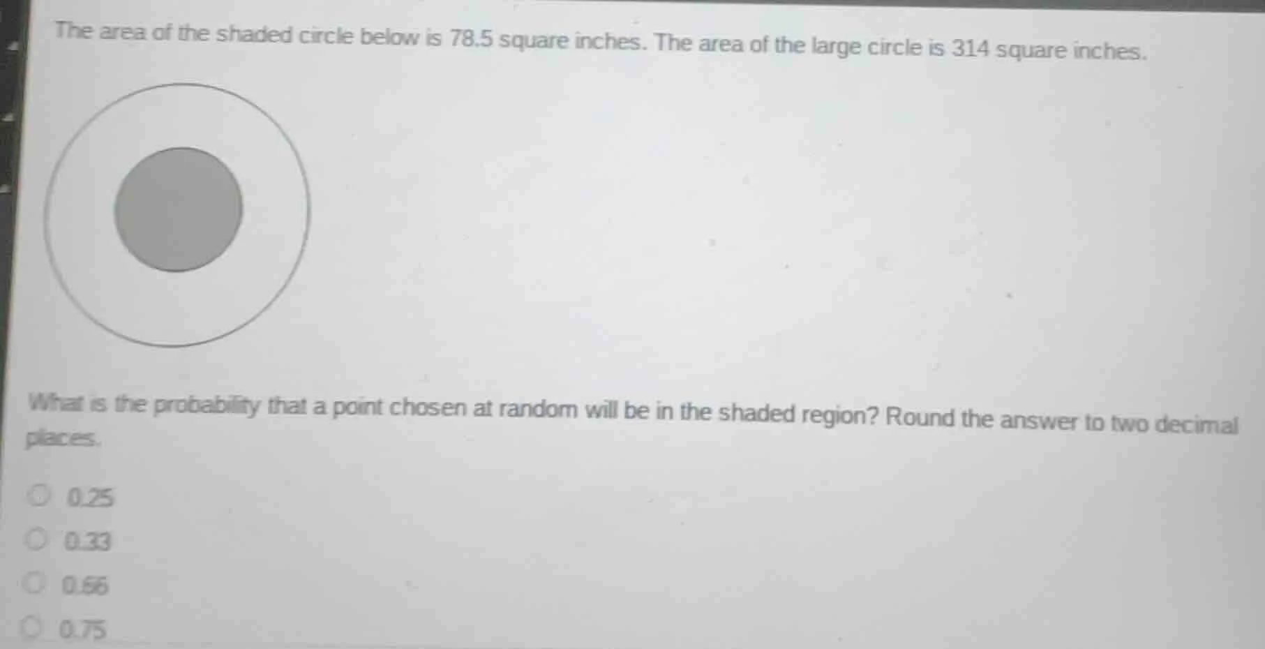 the area of the shaded circle below is 78.5 square inches. the area of …