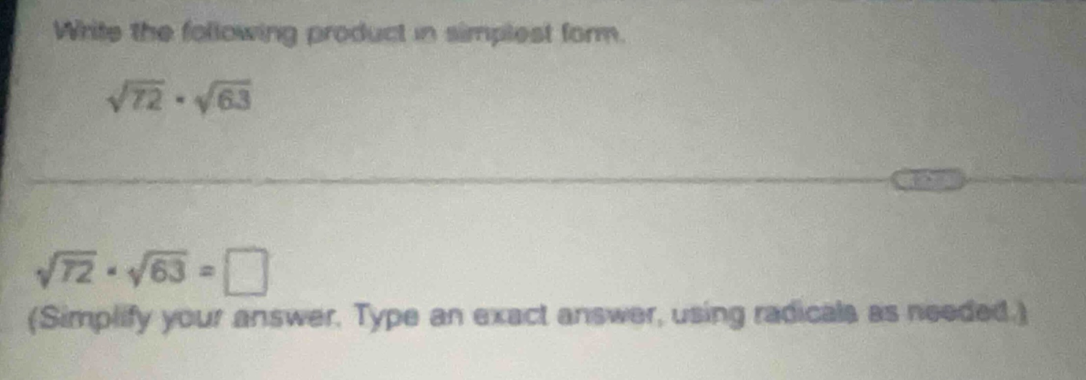 write the following product in simplest form. \\(\\sqrt{72} \\cdot \\sq…