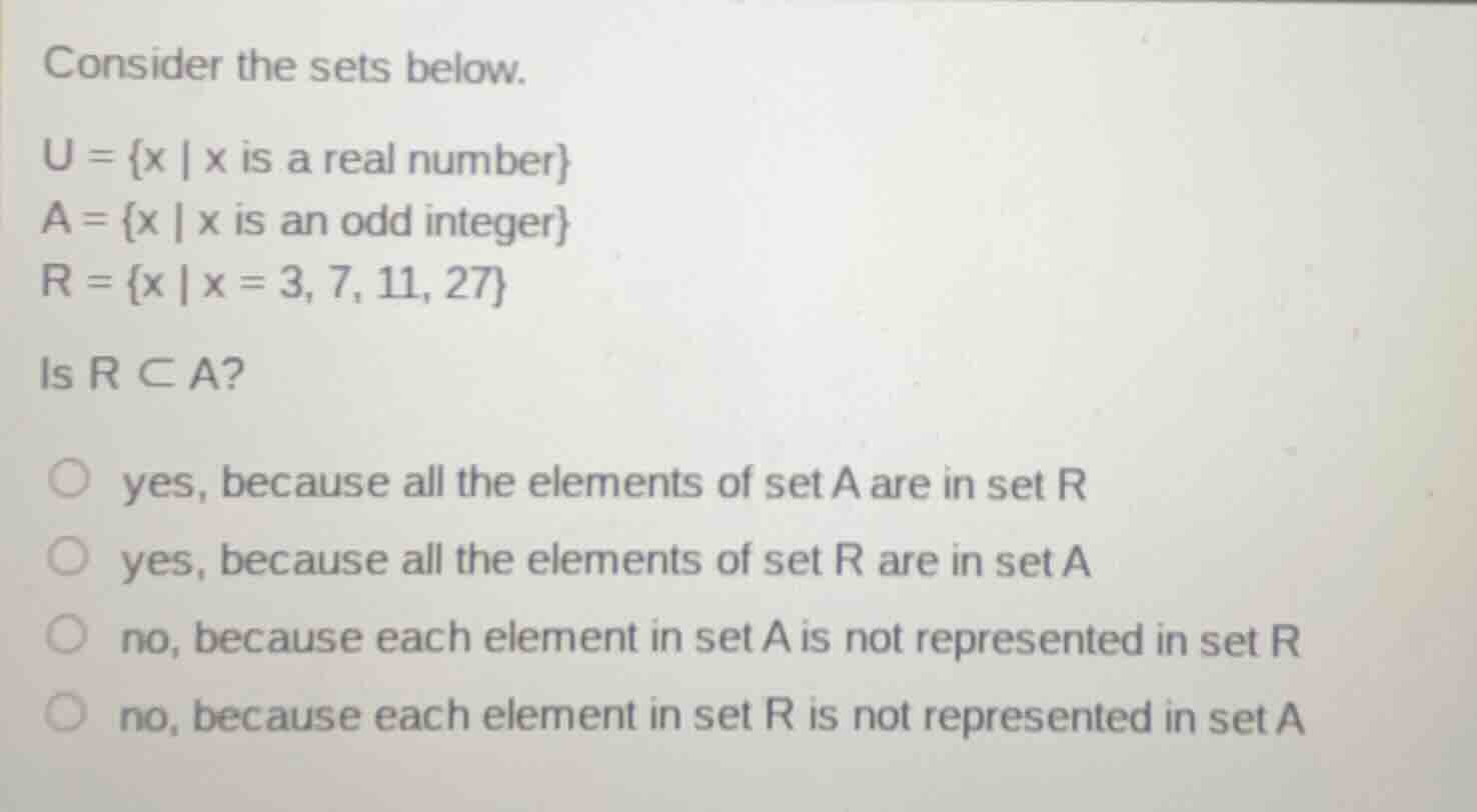 consider the sets below. u = {x | x is a real number} a = {x | x is an …