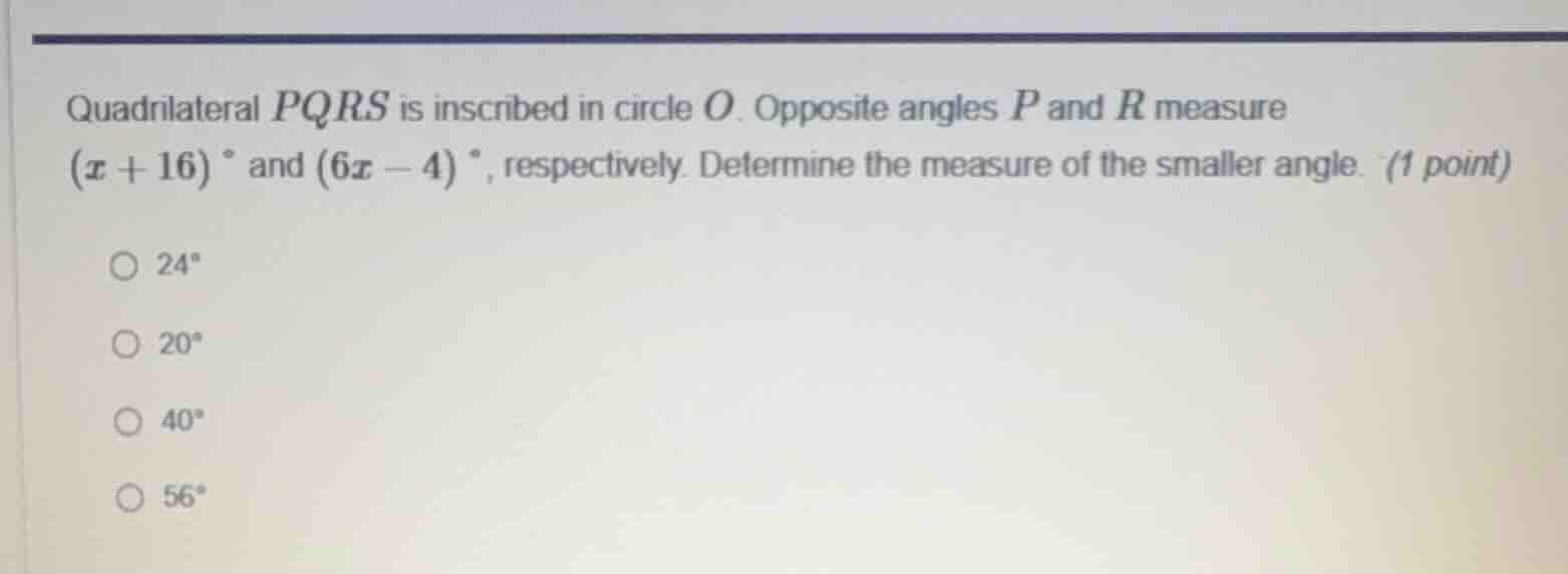 quadrilateral pqrs is inscribed in circle o. opposite angles p and r me…