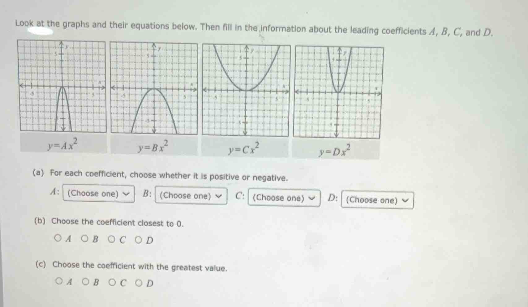 look at the graphs and their equations below. then fill in the informat…