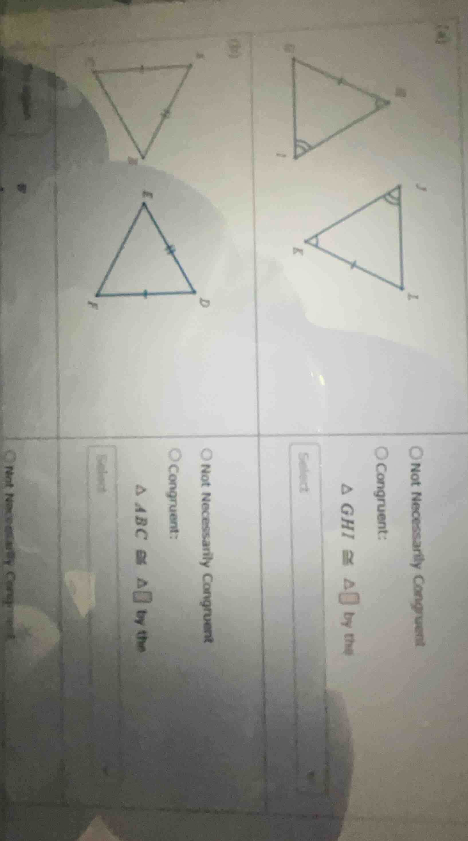 for the triangles shown, determine if they are congruent or not necessa…