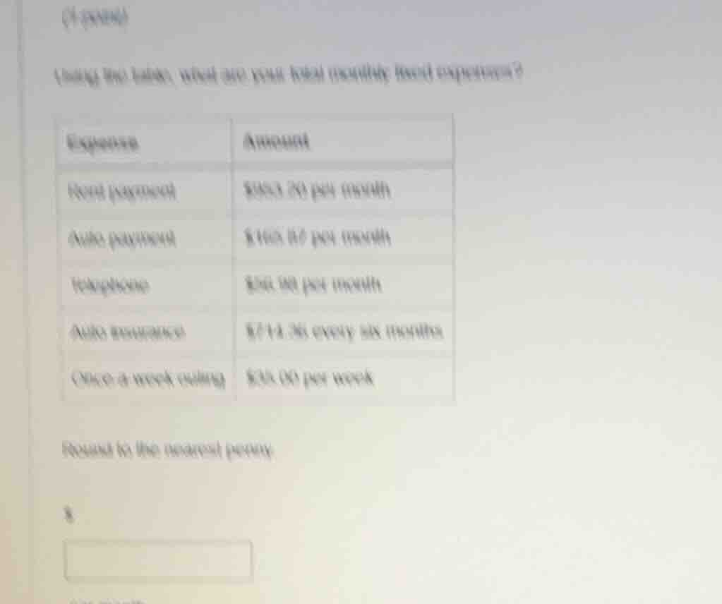 (a person) using the table, what are your total monthly fixed expenses?…