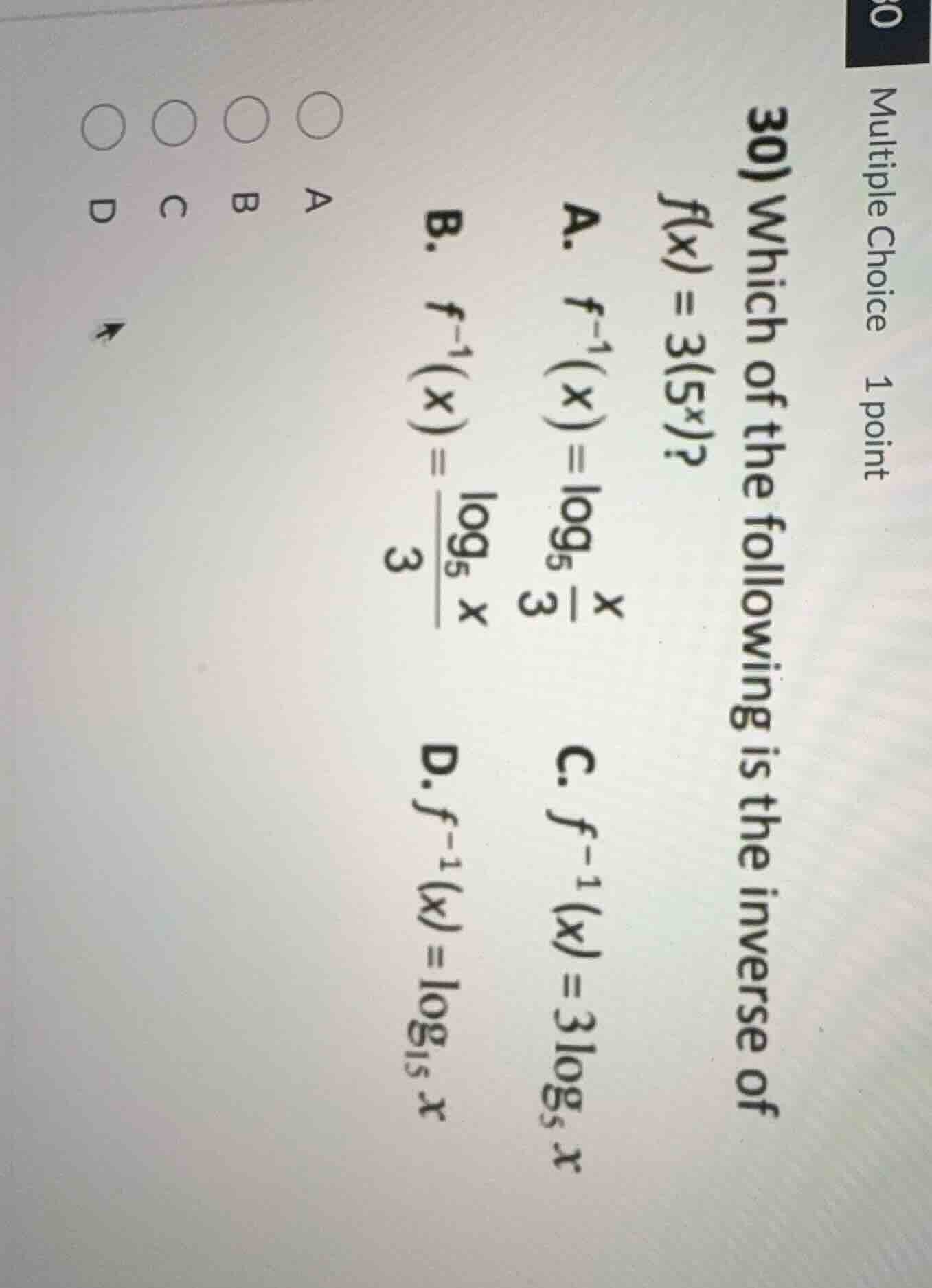 multiple choice 1 point 30) which of the following is the inverse of ( …