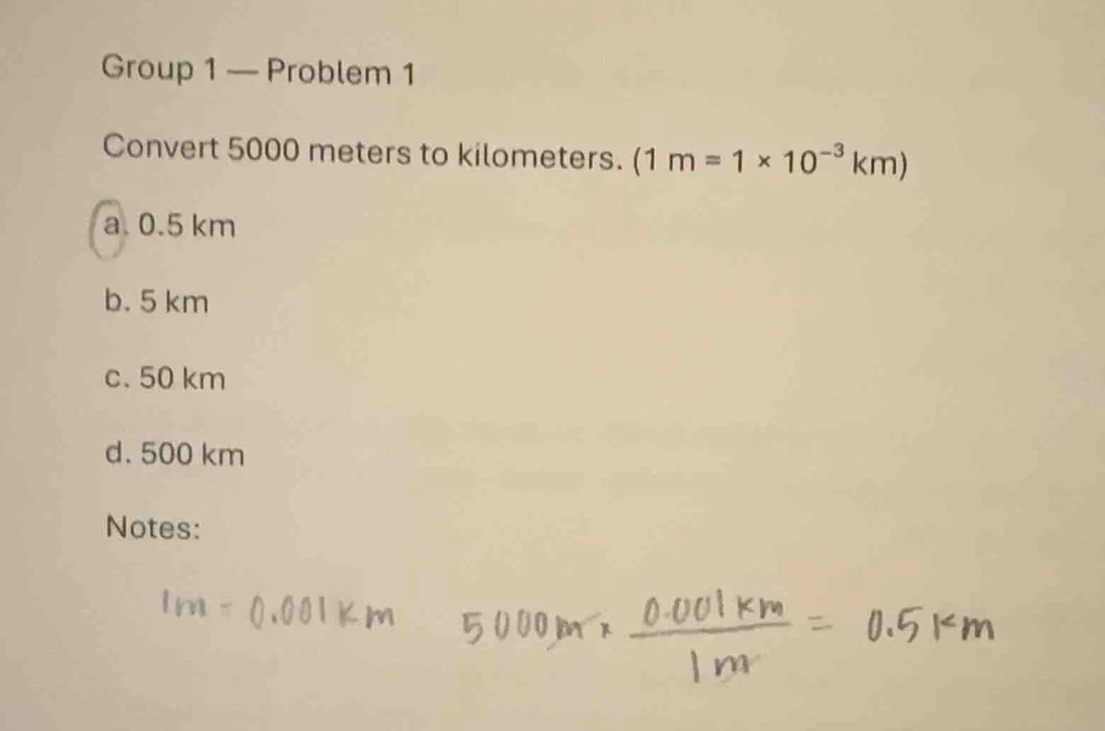 group 1 — problem 1 convert 5000 meters to kilometers. (1 m = 1 × 10⁻³ …