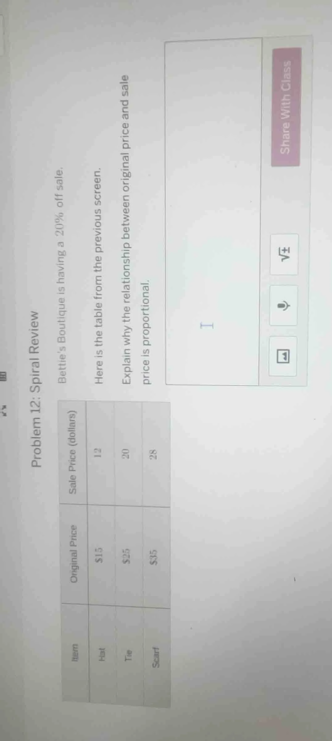 problem 12: spiral review bettie’s boutique is having a 20% off sale. h…