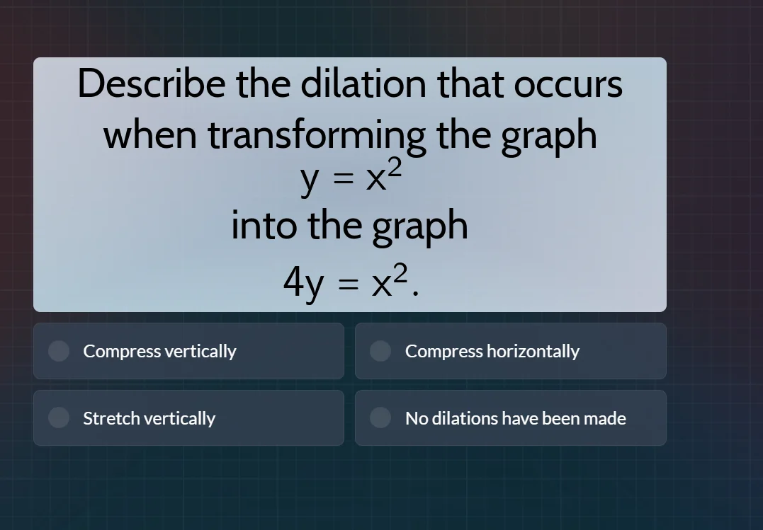 describe the dilation that occurs when transforming the graph $y = x^2$…