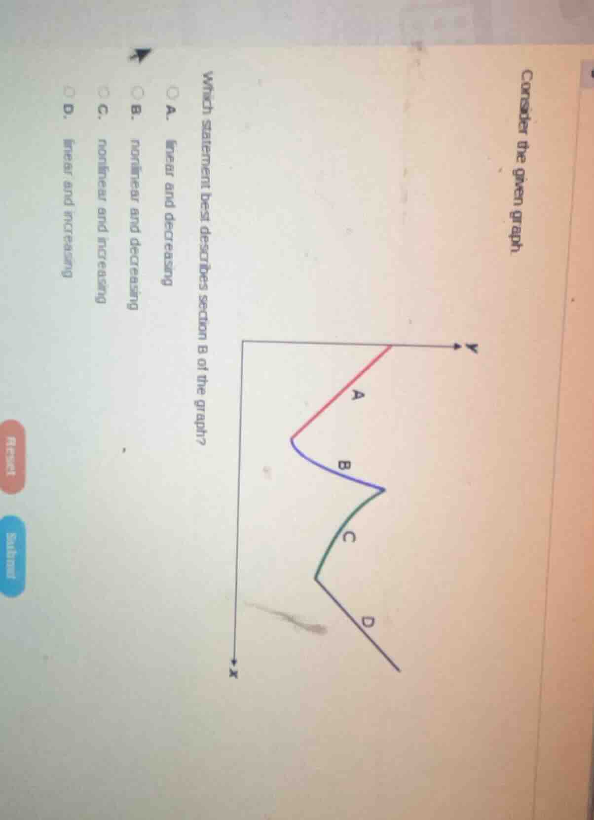 consider the given graph which statement best describes section b of th…