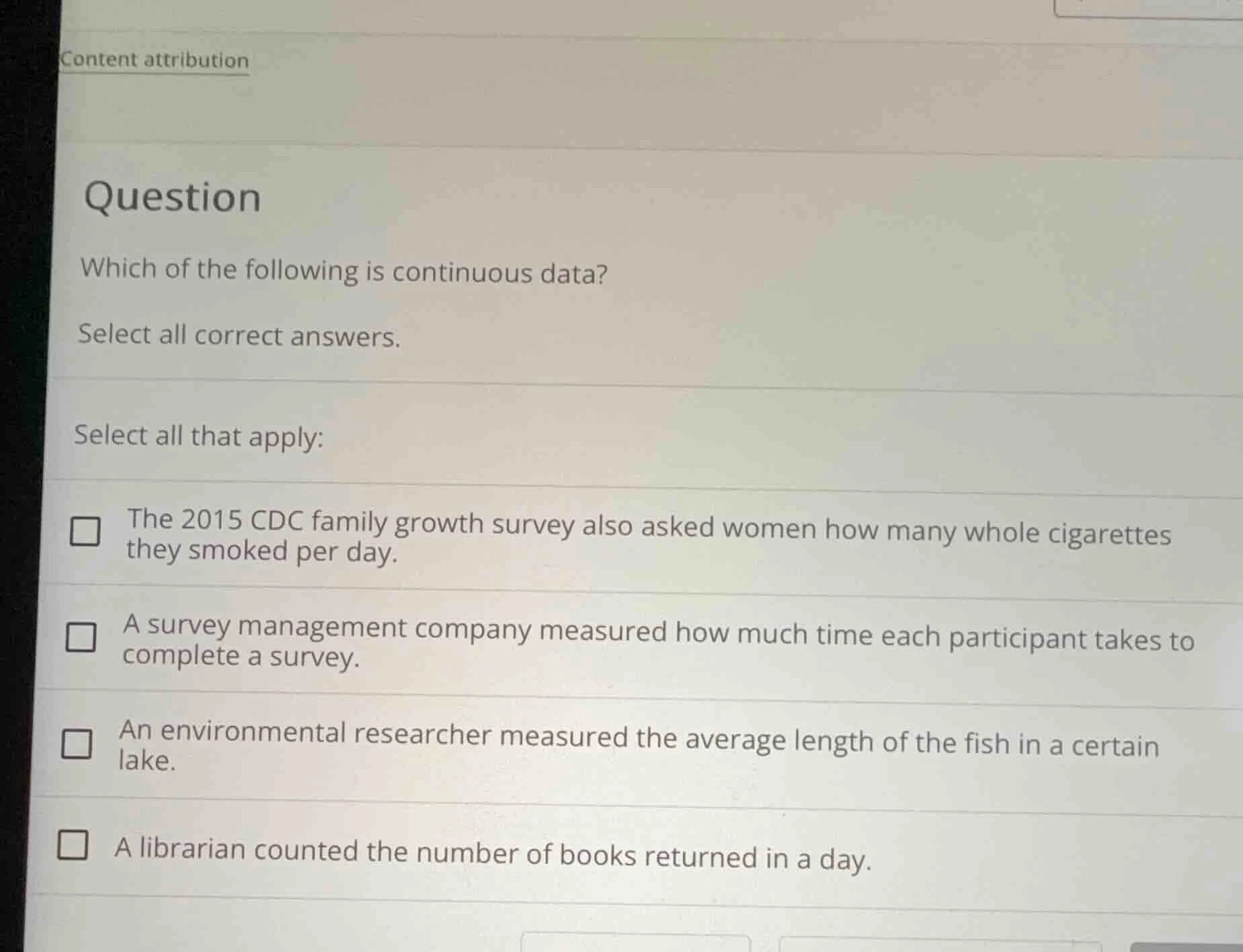 question which of the following is continuous data? select all correct …