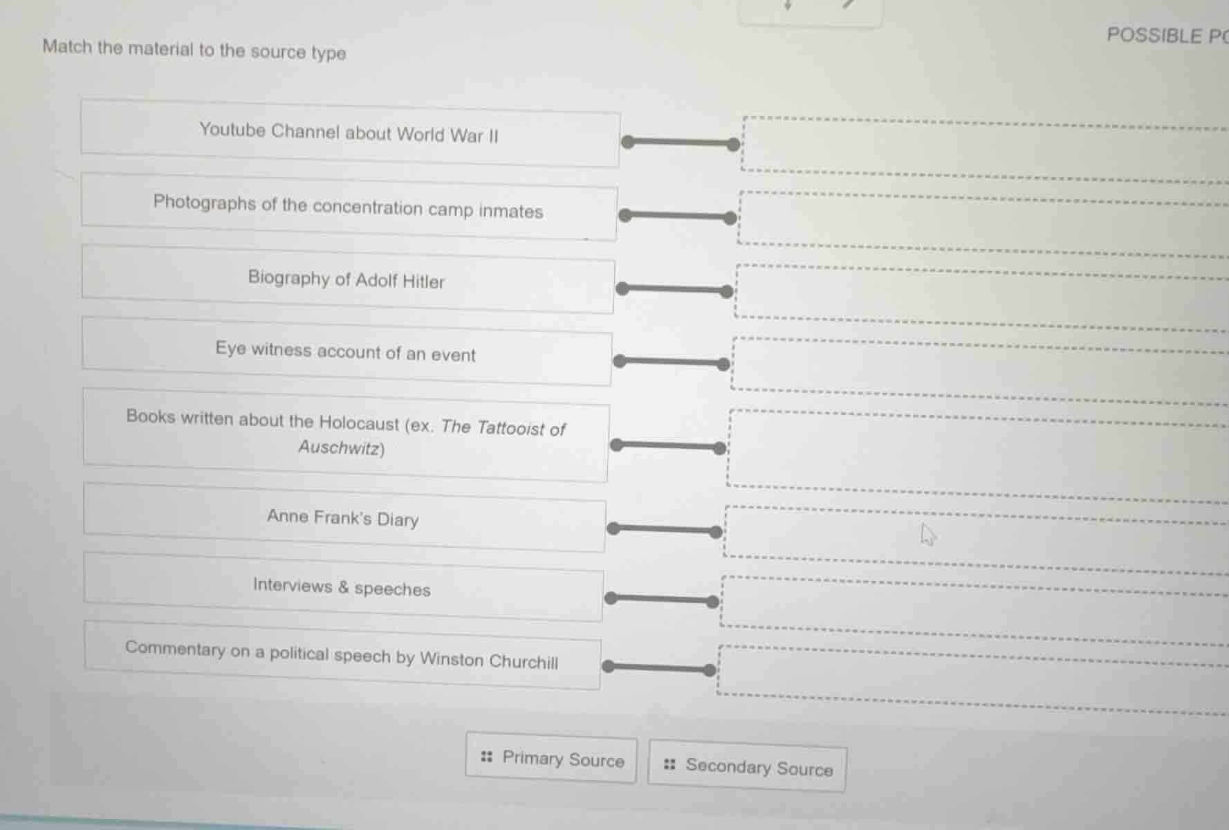 match the material to the source type youtube channel about world war i…