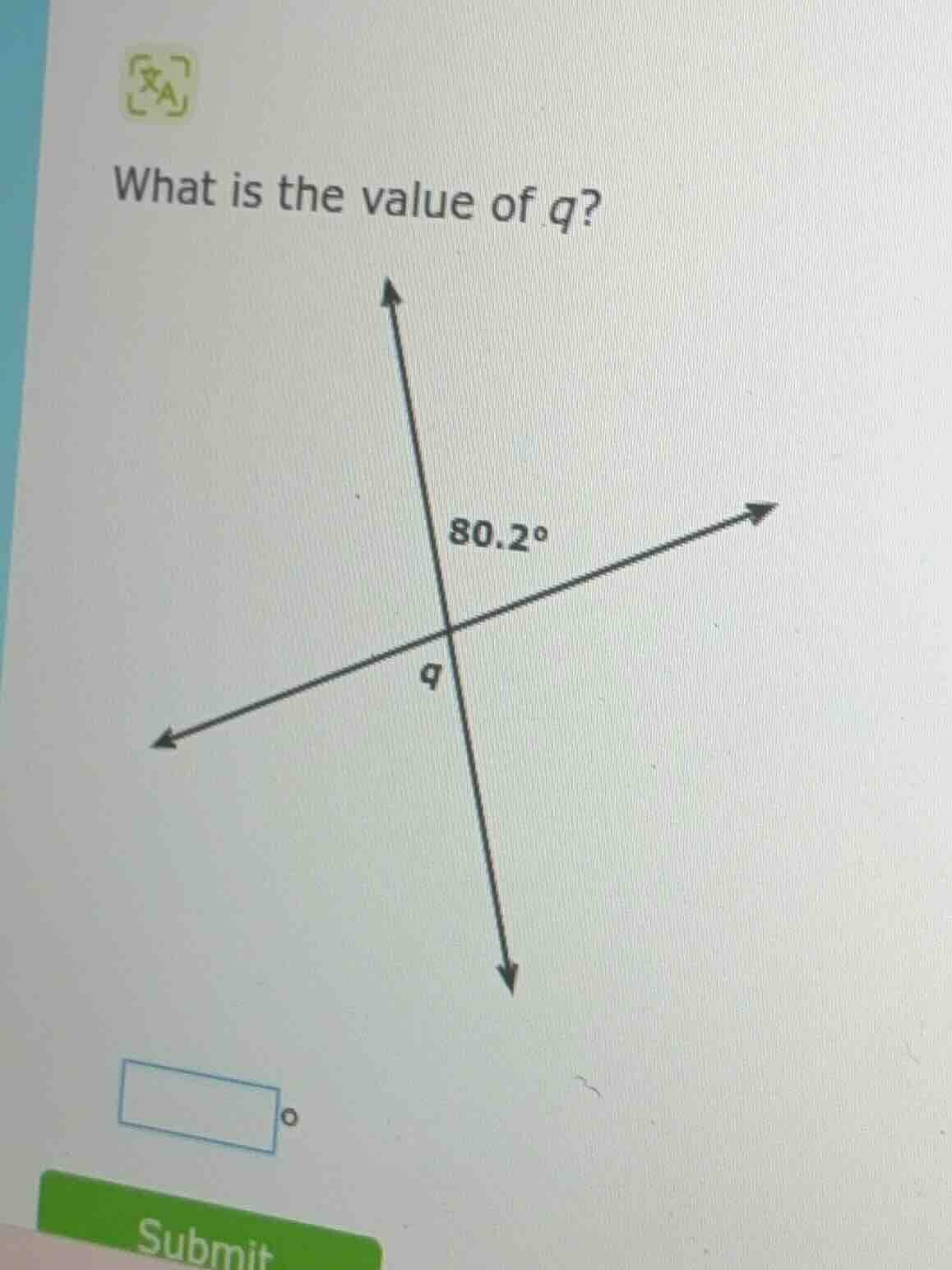 what is the value of q? (with a diagram of intersecting lines showing a…
