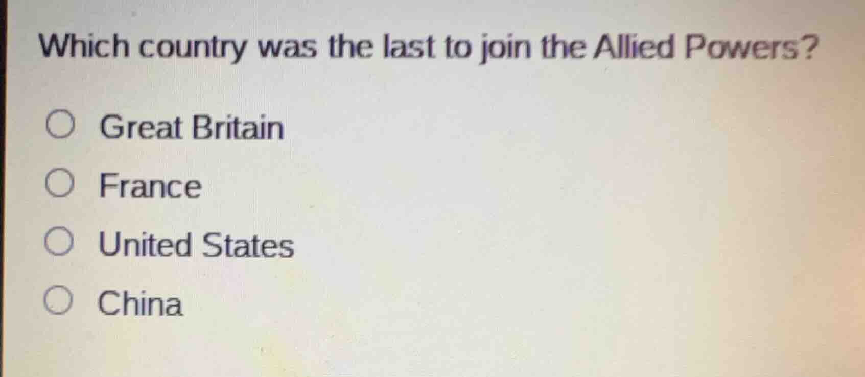 which country was the last to join the allied powers? ○ great britain ○…