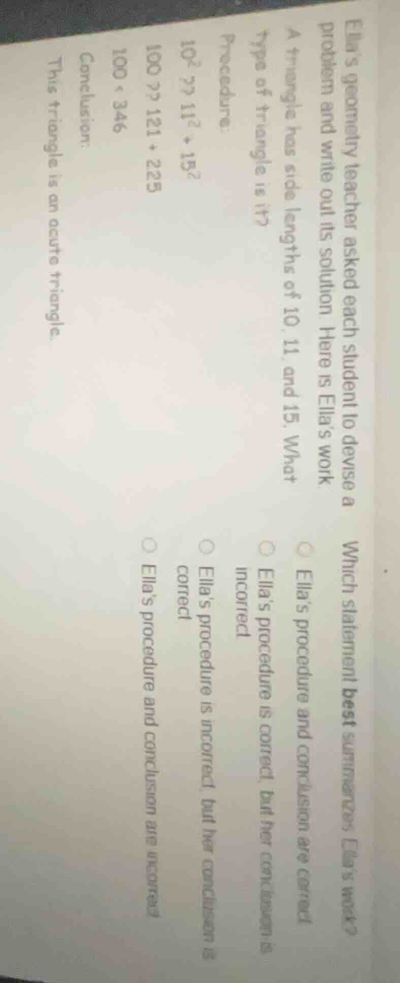 ella’s geometry teacher asked each student to devise a problem and writ…