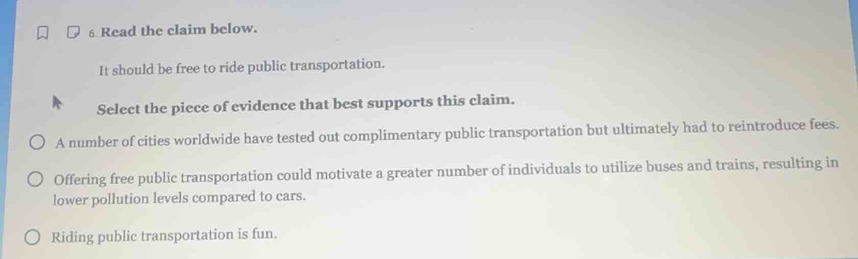 6. read the claim below. it should be free to ride public transportatio…