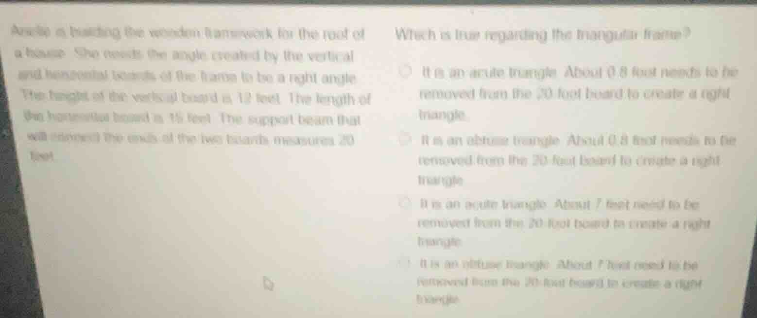 angela is building the wooden framework for the roof of a house. she ne…