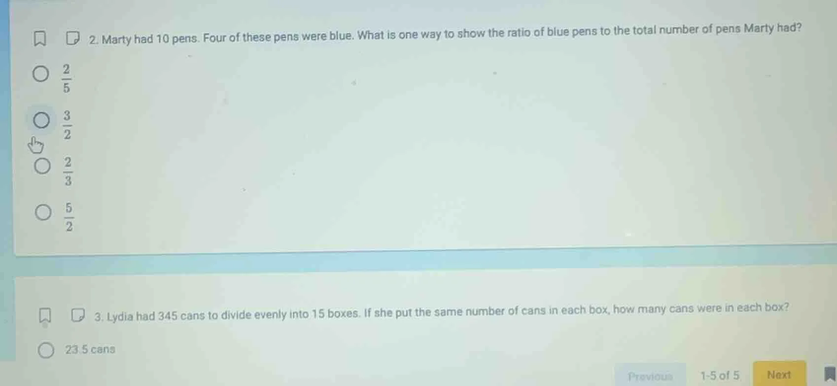 2. marty had 10 pens. four of these pens were blue. what is one way to …