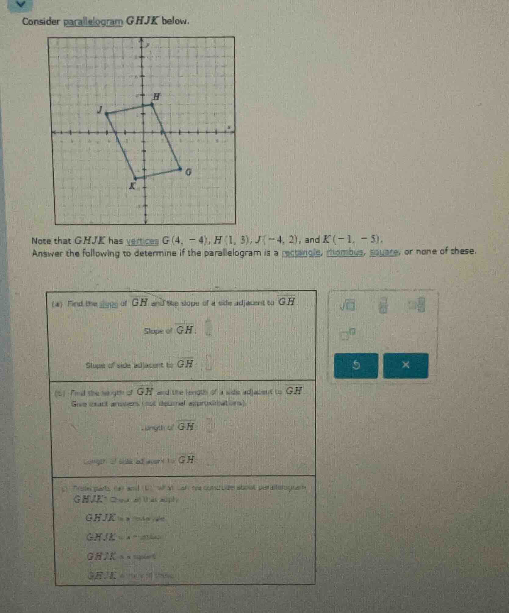 consider parallelogram g h j k below. note that g h j k has vertices g …