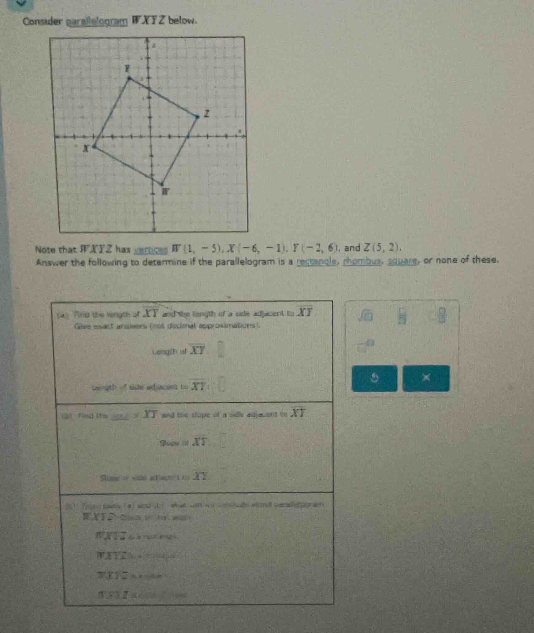 consider parallelogram wxyz below. note that wxyz has vertices w(1, -5)…