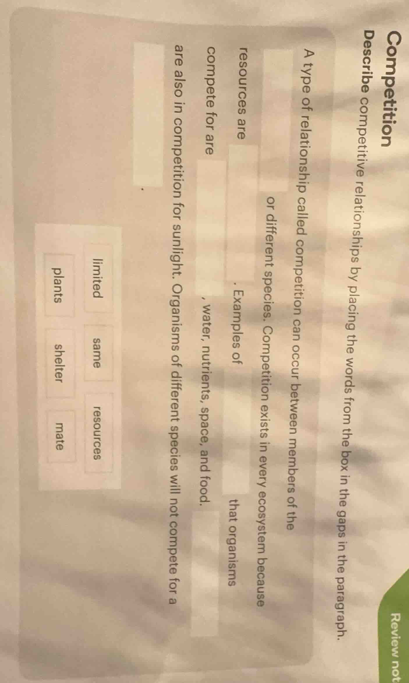 competition describe competitive relationships by placing the words fro…