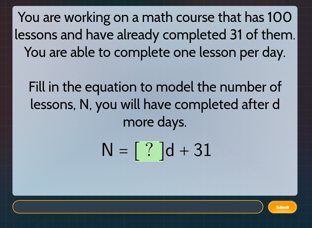 you are working on a math course that has 100 lessons and have already …
