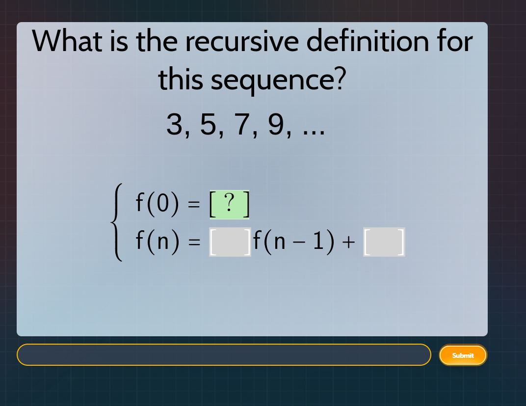 what is the recursive definition for this sequence? 3, 5, 7, 9, ... \\b…