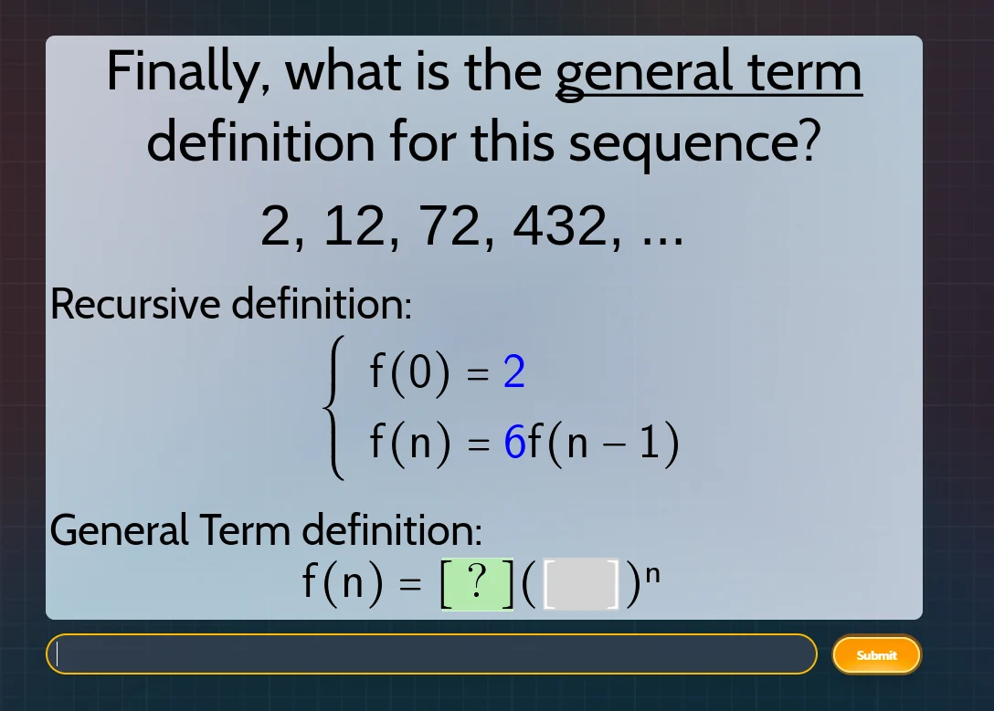 finally, what is the general term definition for this sequence? 2, 12, …