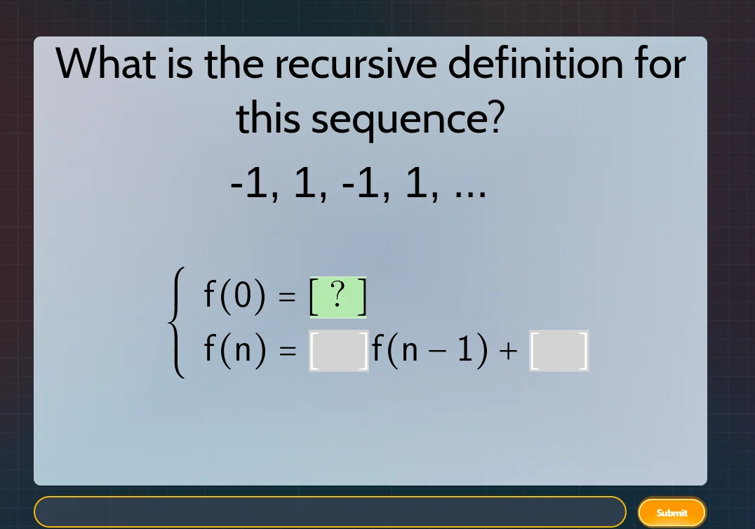what is the recursive definition for this sequence? -1, 1, -1, 1, ... \…
