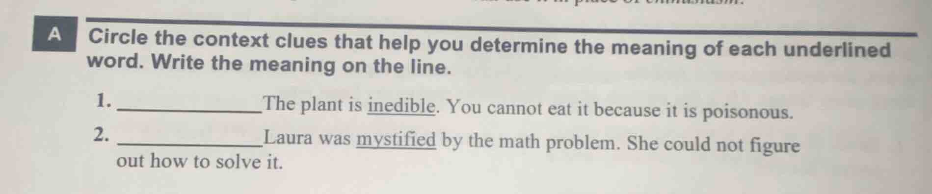 a circle the context clues that help you determine the meaning of each …