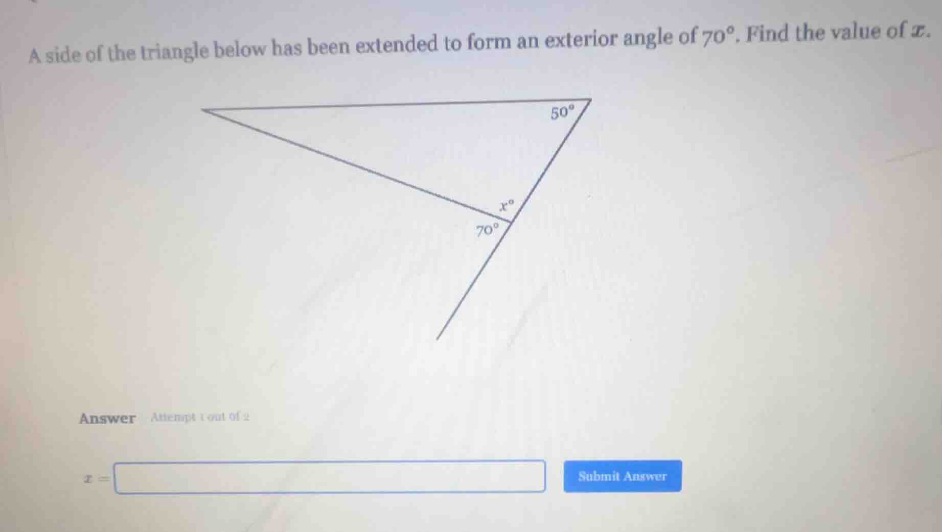 a side of the triangle below has been extended to form an exterior angl…