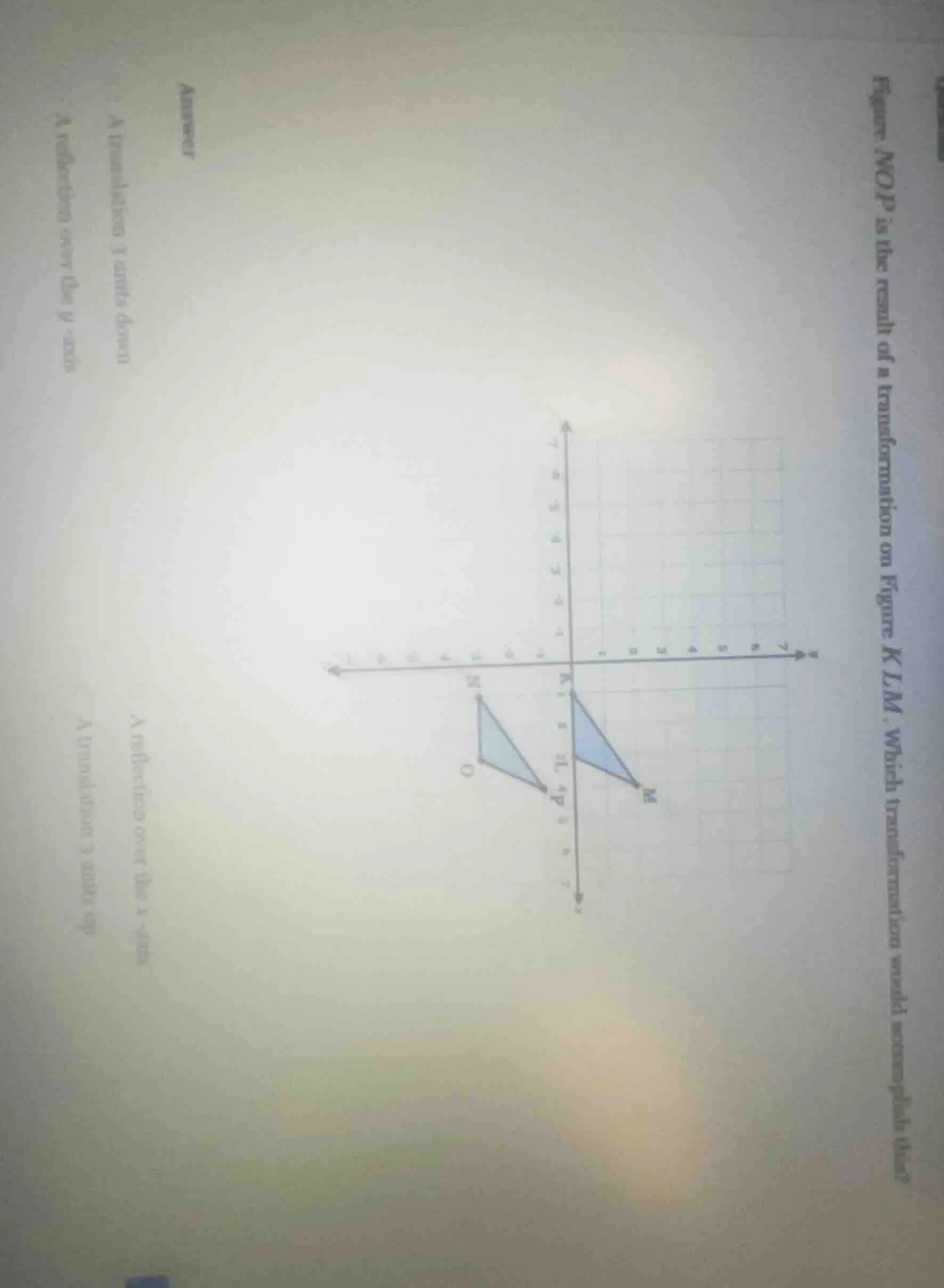 figure nop is the result of a transformation on figure kjm. which trans…