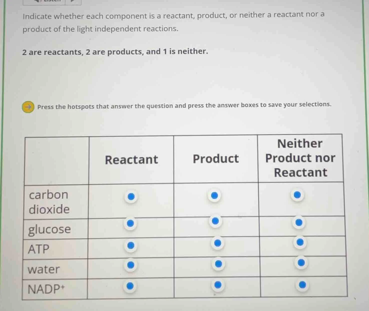 indicate whether each component is a reactant, product, or neither a re…