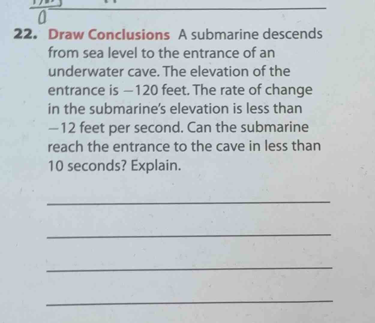 22. draw conclusions a submarine descends from sea level to the entranc…