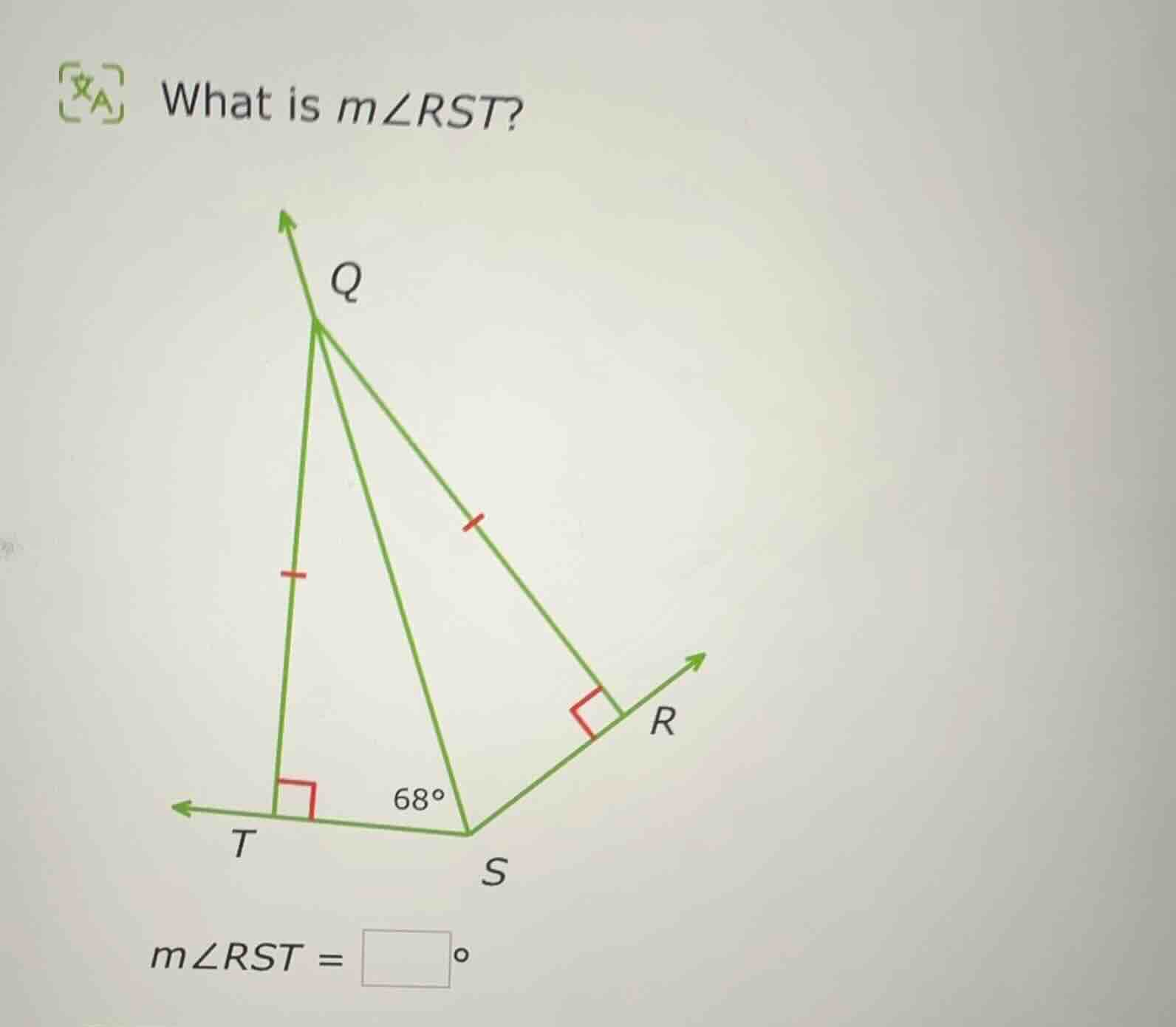 what is $m\\angle rst$? (there is a geometric figure with right angles …