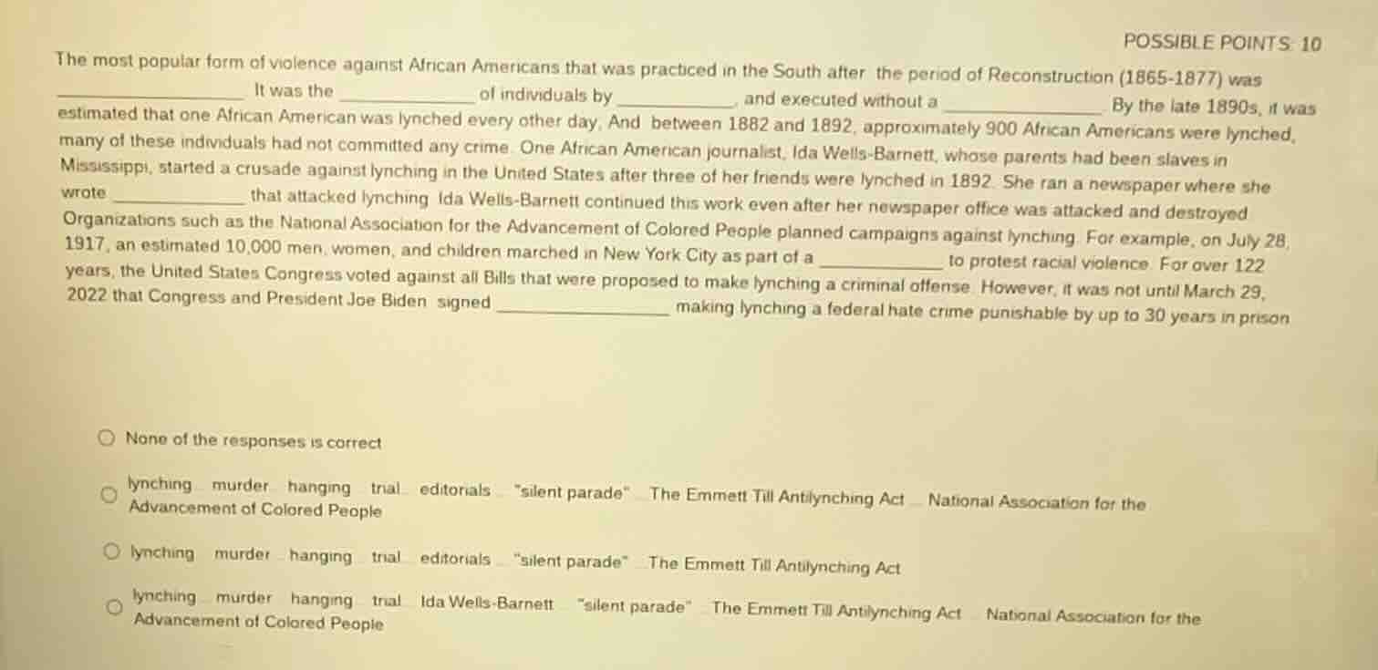 the most popular form of violence against african americans that was pr…