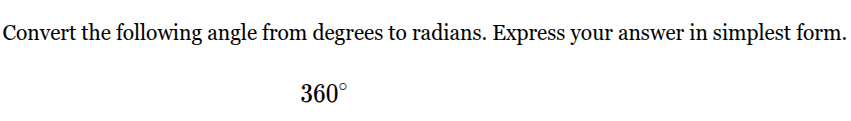 convert the following angle from degrees to radians. express your answe…