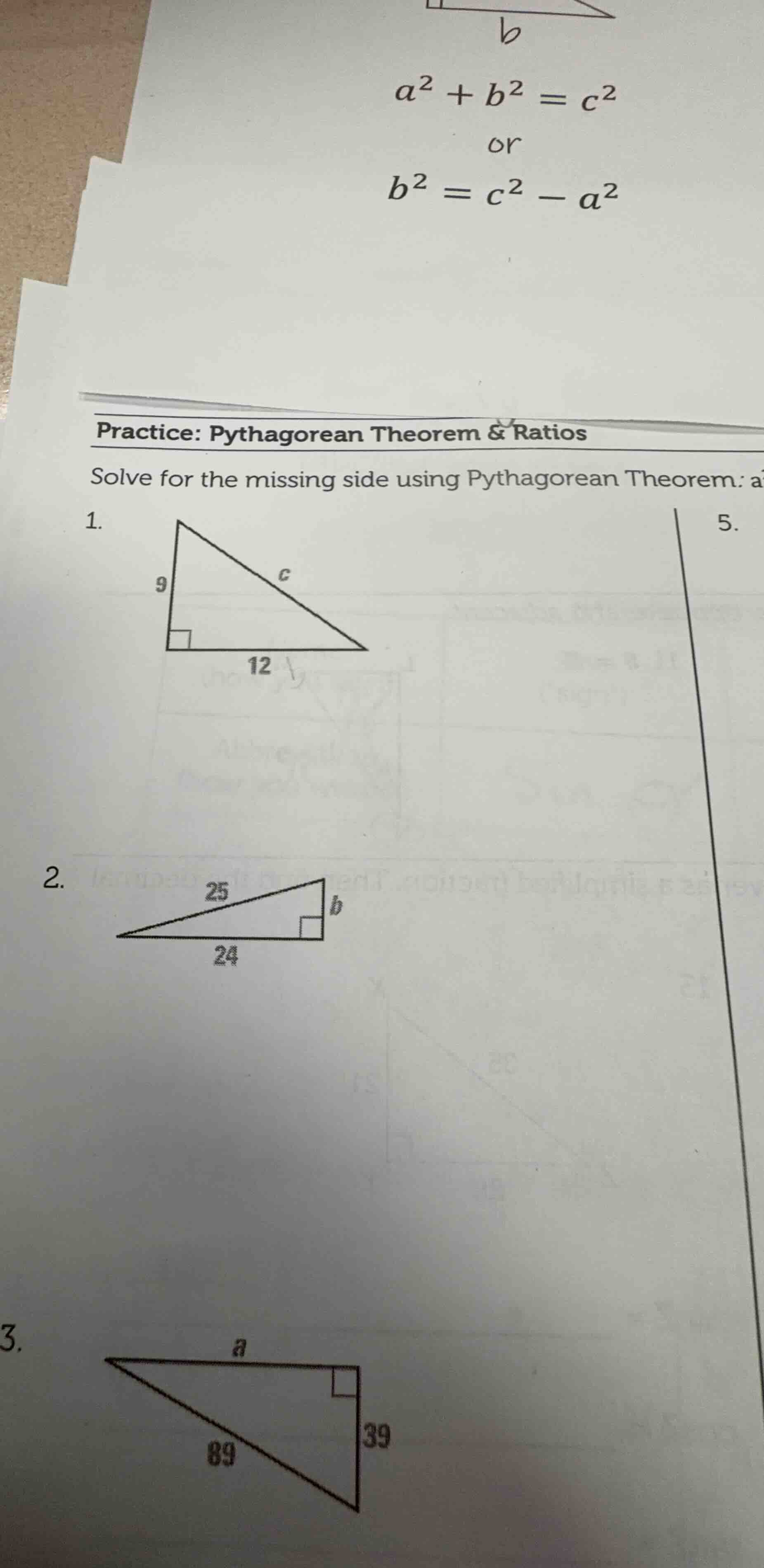 practice: pythagorean theorem & ratios solve for the missing side using…