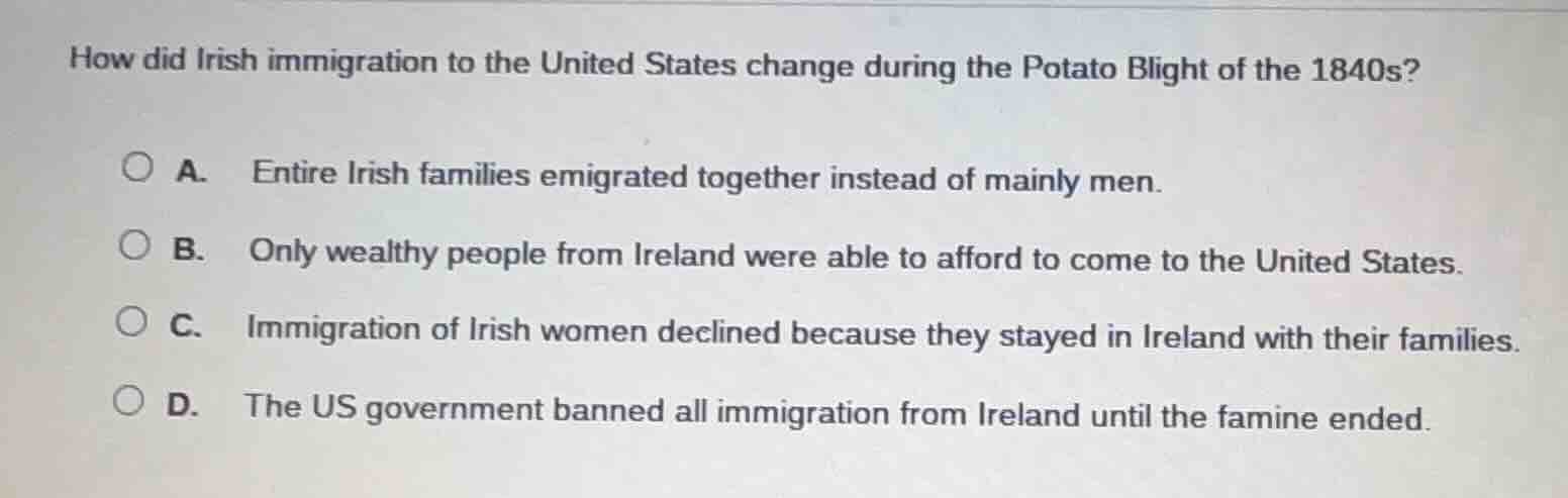 how did irish immigration to the united states change during the potato…