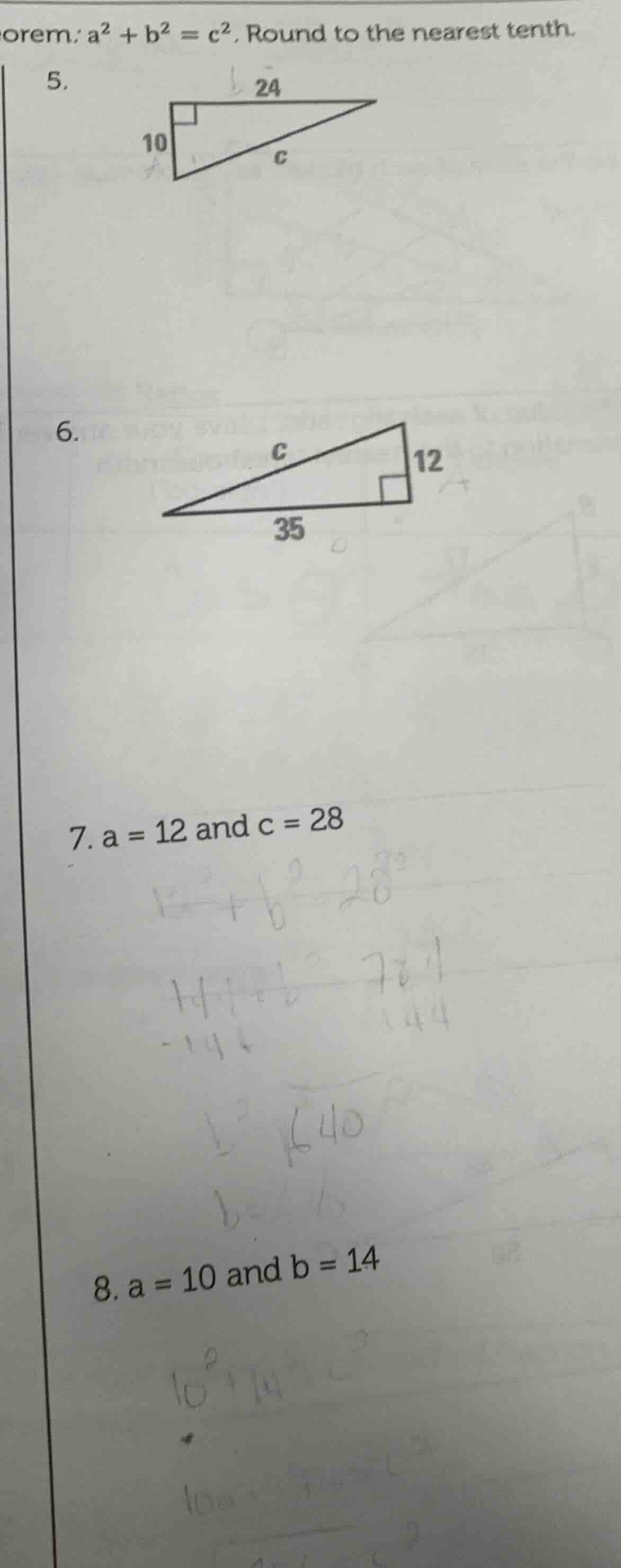 orem: $a^2 + b^2 = c^2$. round to the nearest tenth. 5. right triangle …