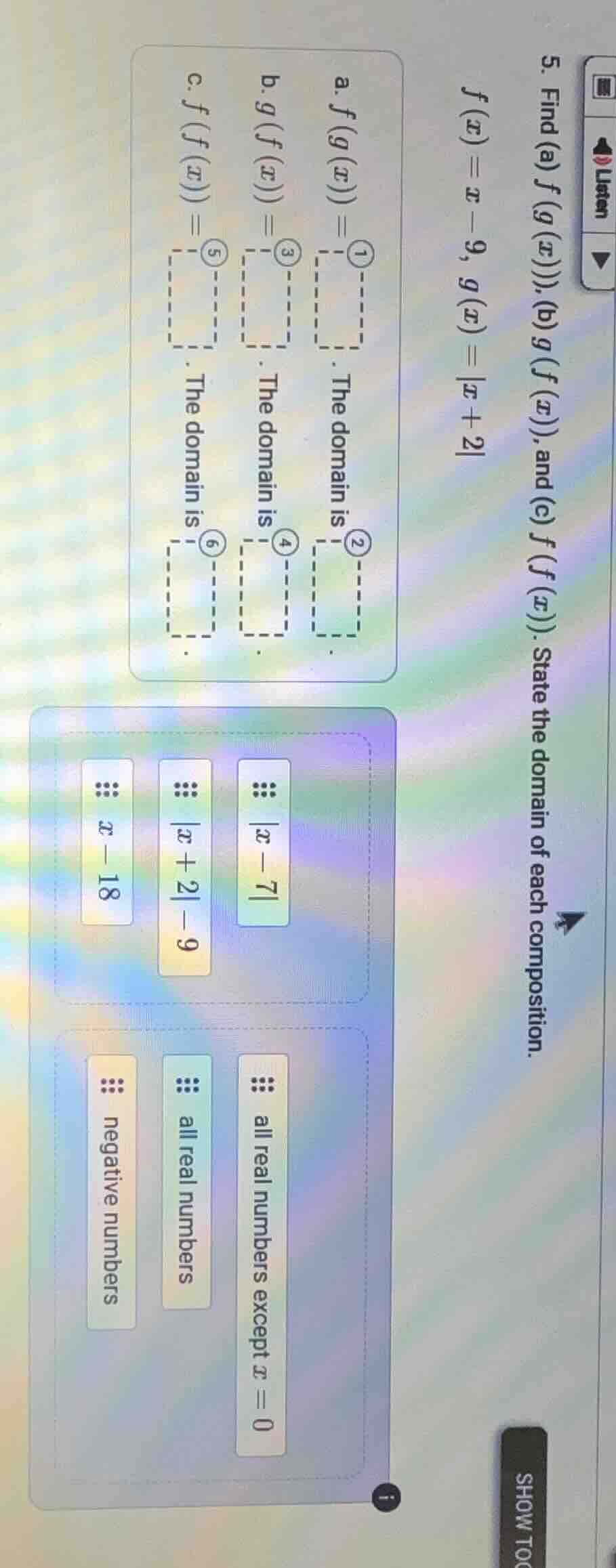 5. find (a) ( f(g(x)) ), (b) ( g(f(x)) ), and (c) ( f(f(x)) ). state th…
