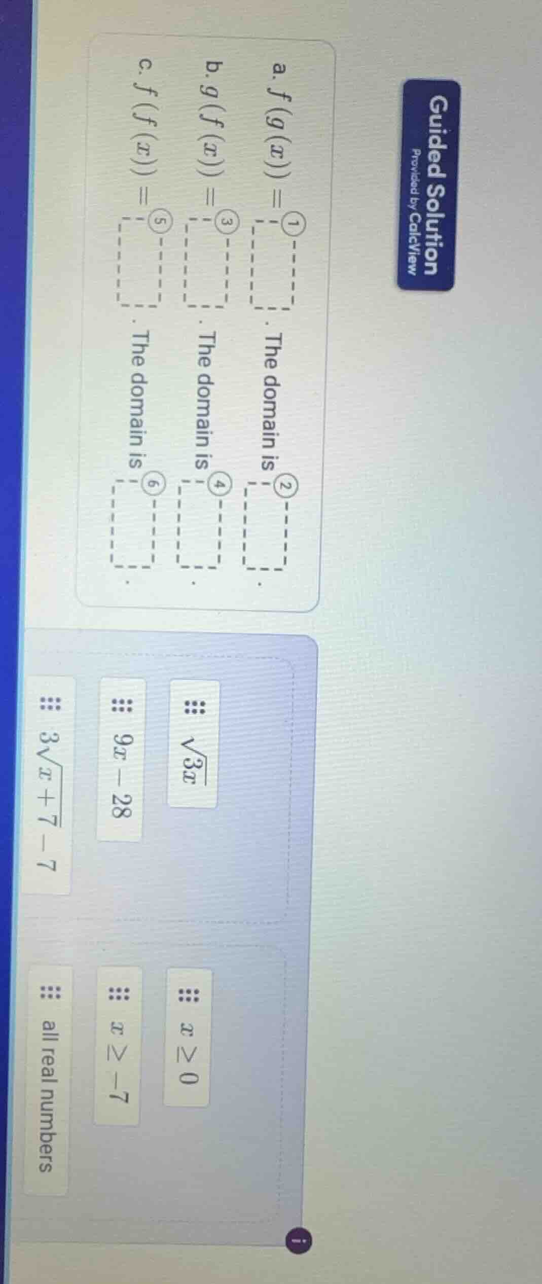guided solution provided by calcview a. ( f(g(x)) = ) (\boldsymbol{1}) …