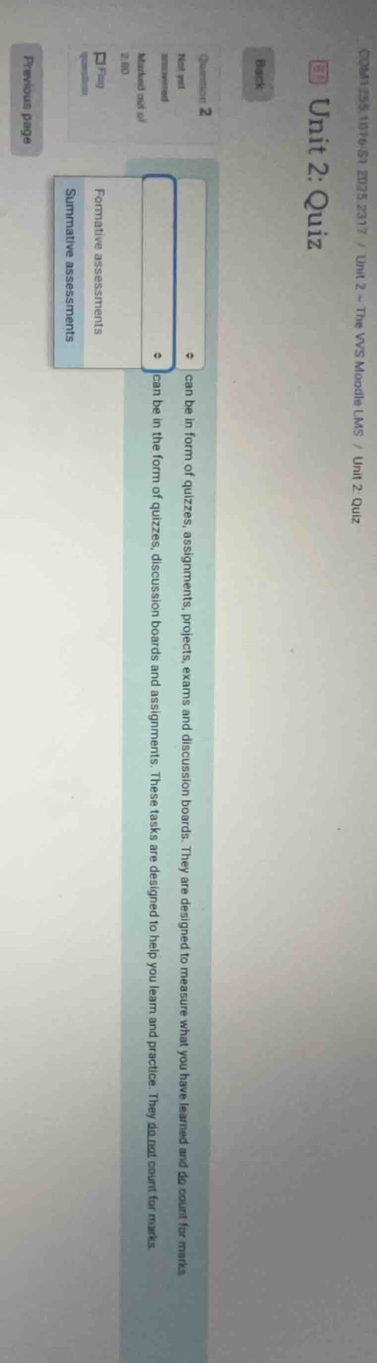 unit 2: quiz question 2 not yet answered marked out of 2.00 p flag ques…