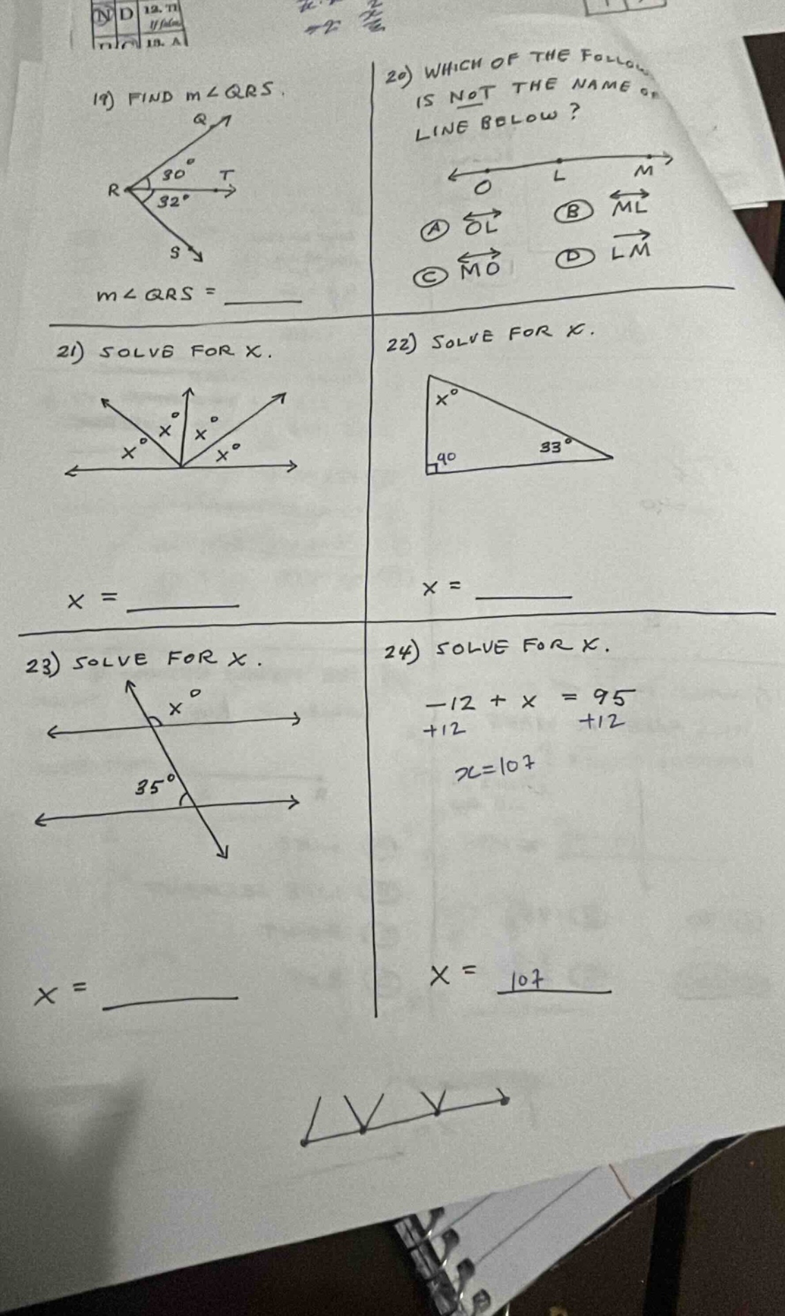 19) find m∠qrs. m∠qrs = ______ 20) which of the follow is not the name …